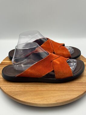 TOD'S Burnt Orange Nubuck Crossed Strap Slip On Flat Sandals Size 8.5 Mens